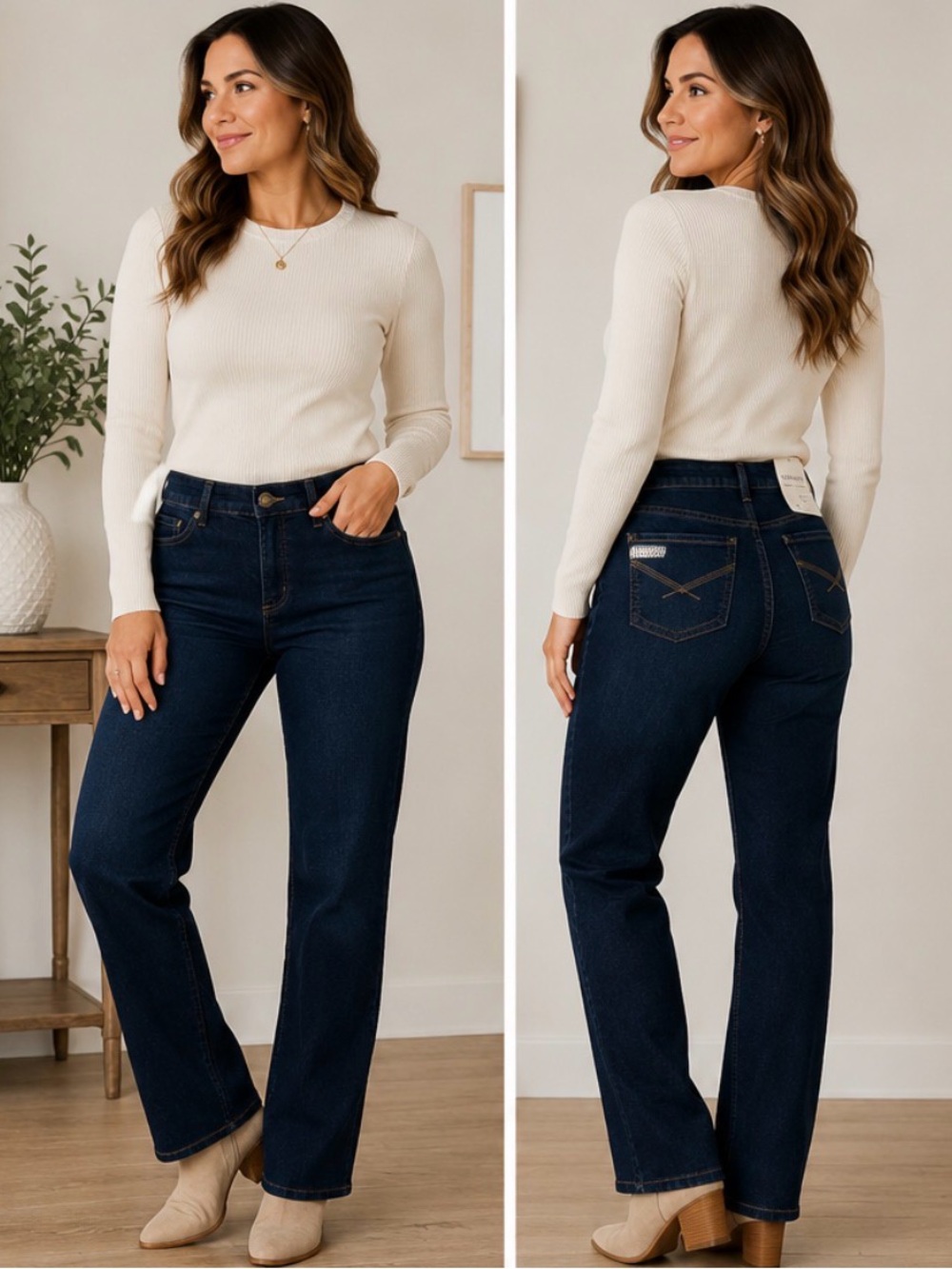 139 Christopher & Banks Straight Relaxed Fit High Rise Jeans Dark Wash 4 NWT